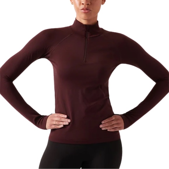 Athleta Tops - Athleta NWT Momentum 1/2 Zip Solid Seamless Long Sleeve Top Shirt Maroon